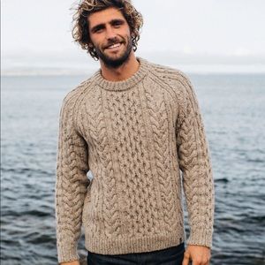 Finisterre fisherman’s wool knit sweater men’s medium beige cream speckled